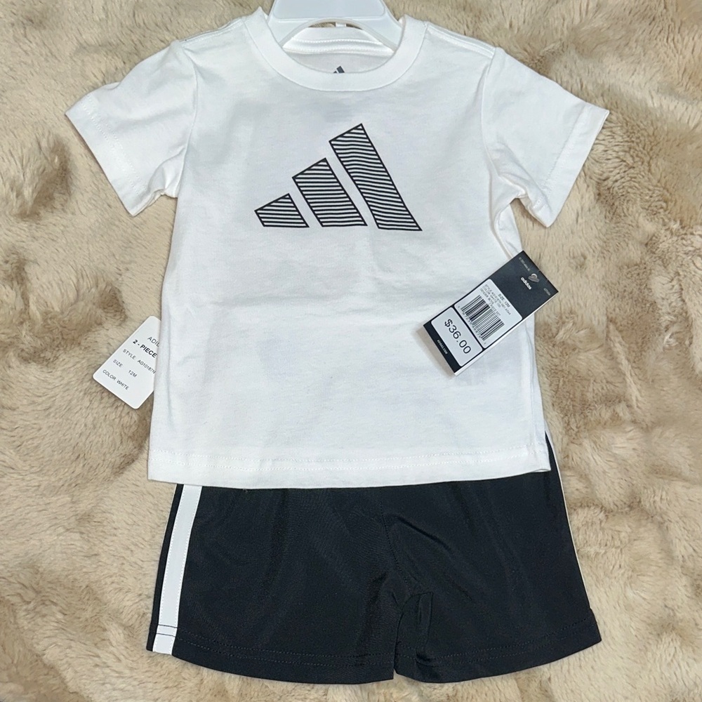 NEW Adidas Kids White T-Shirt & Shorts 2 pc Set